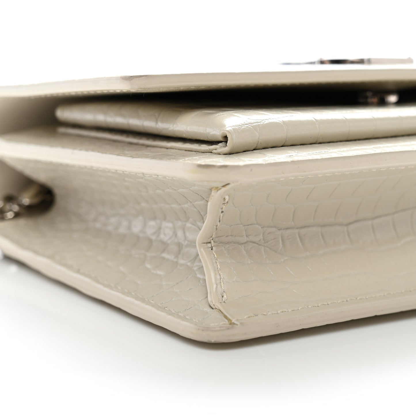 Calfskin Crocodile Embossed Monogram Sunset Chain Wallet Blanc Vintage