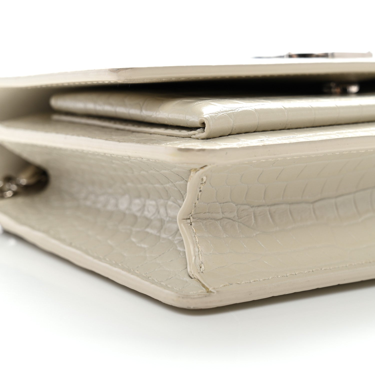 Saint Laurent Calfskin Crocodile Embossed Monogram Sunset Chain Wallet Blanc Vintage 8 of 9