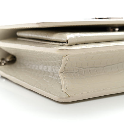 Saint Laurent Calfskin Crocodile Embossed Monogram Sunset Chain Wallet Blanc Vintage 8 of 9