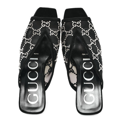 Gucci Tela Retino Kid Scamosciato Crystal GG Monogram Square G 95mm Slide Sandals 35 Black 2 of 9