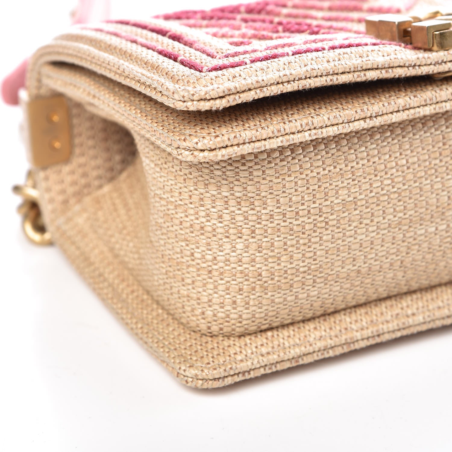 Chanel Cotton Canvas Calfskin Chevron Embroidered Small Boy Flap Beige Pink 8 of 9