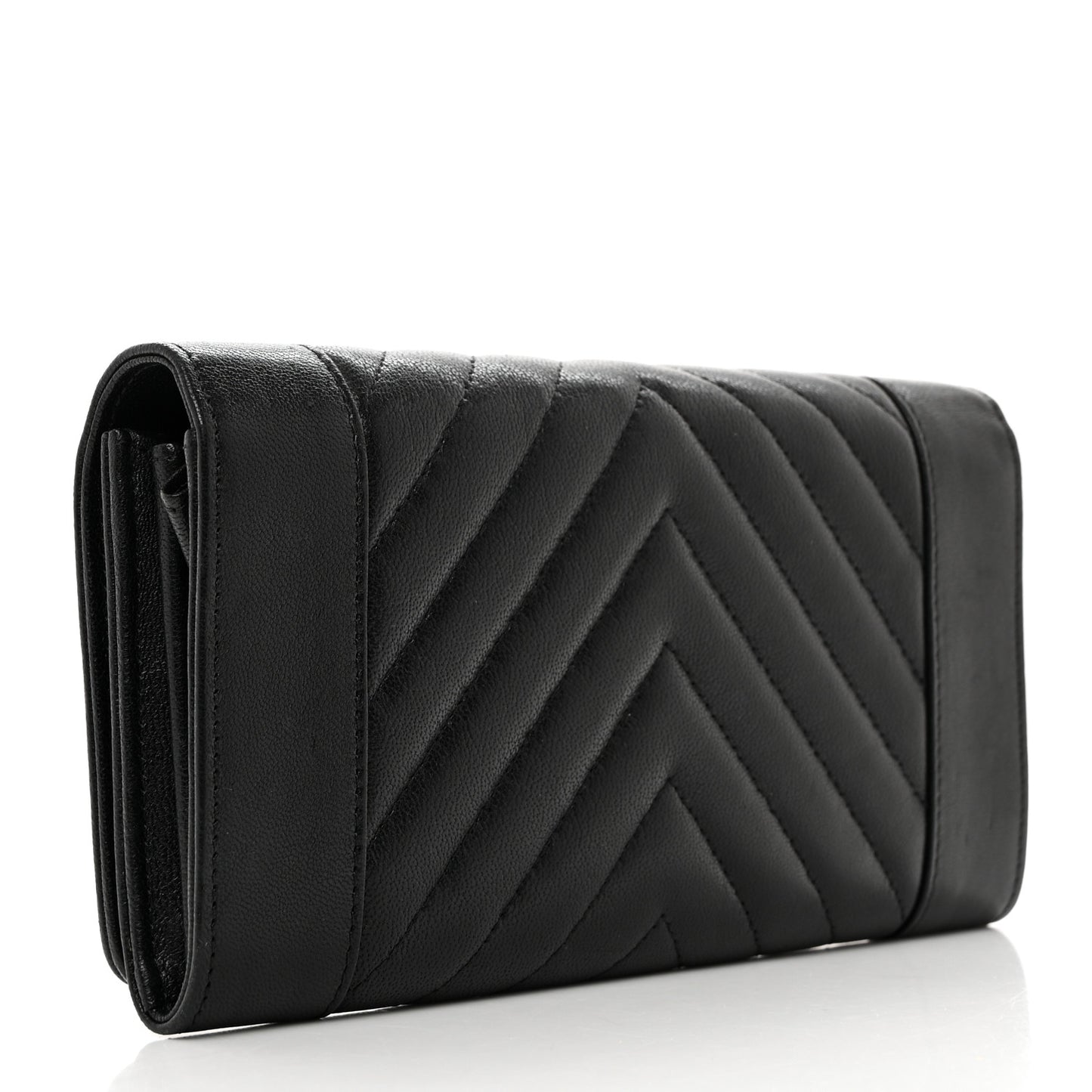 Sheepskin Chevron Quilted Mademoiselle Vintage Flap Wallet Black