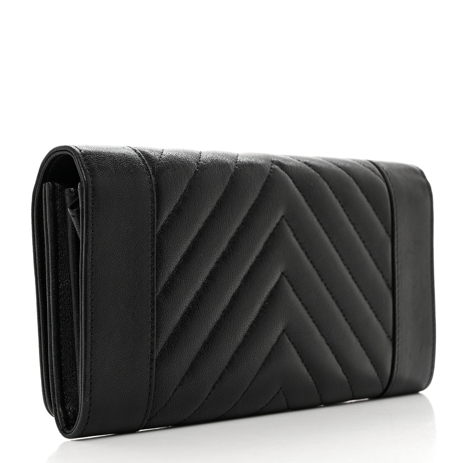 Chanel Sheepskin Chevron Quilted Mademoiselle Vintage Flap Wallet Black 3 of 9
