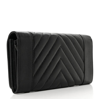 Chanel Sheepskin Chevron Quilted Mademoiselle Vintage Flap Wallet Black 3 of 9