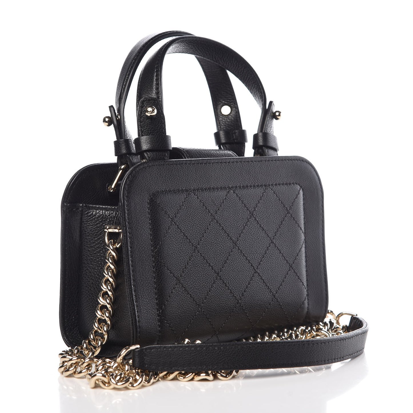 Grained Calfskin Stitched Mini Label Click Shopper Tote Black