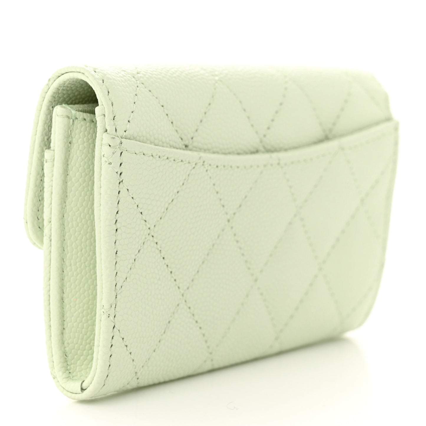 Caviar Quilted Flap Card Holder Wallet Light Green
