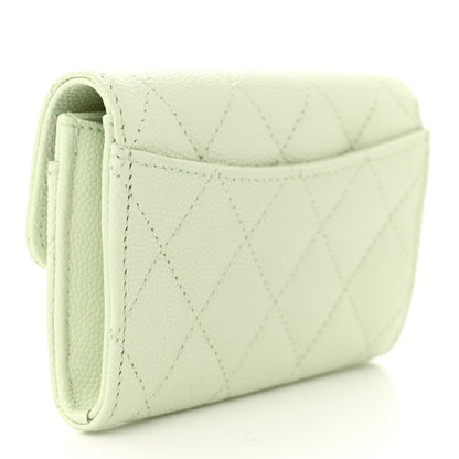 Chanel Caviar Quilted Flap Card Holder Wallet Light Green 3 of 9