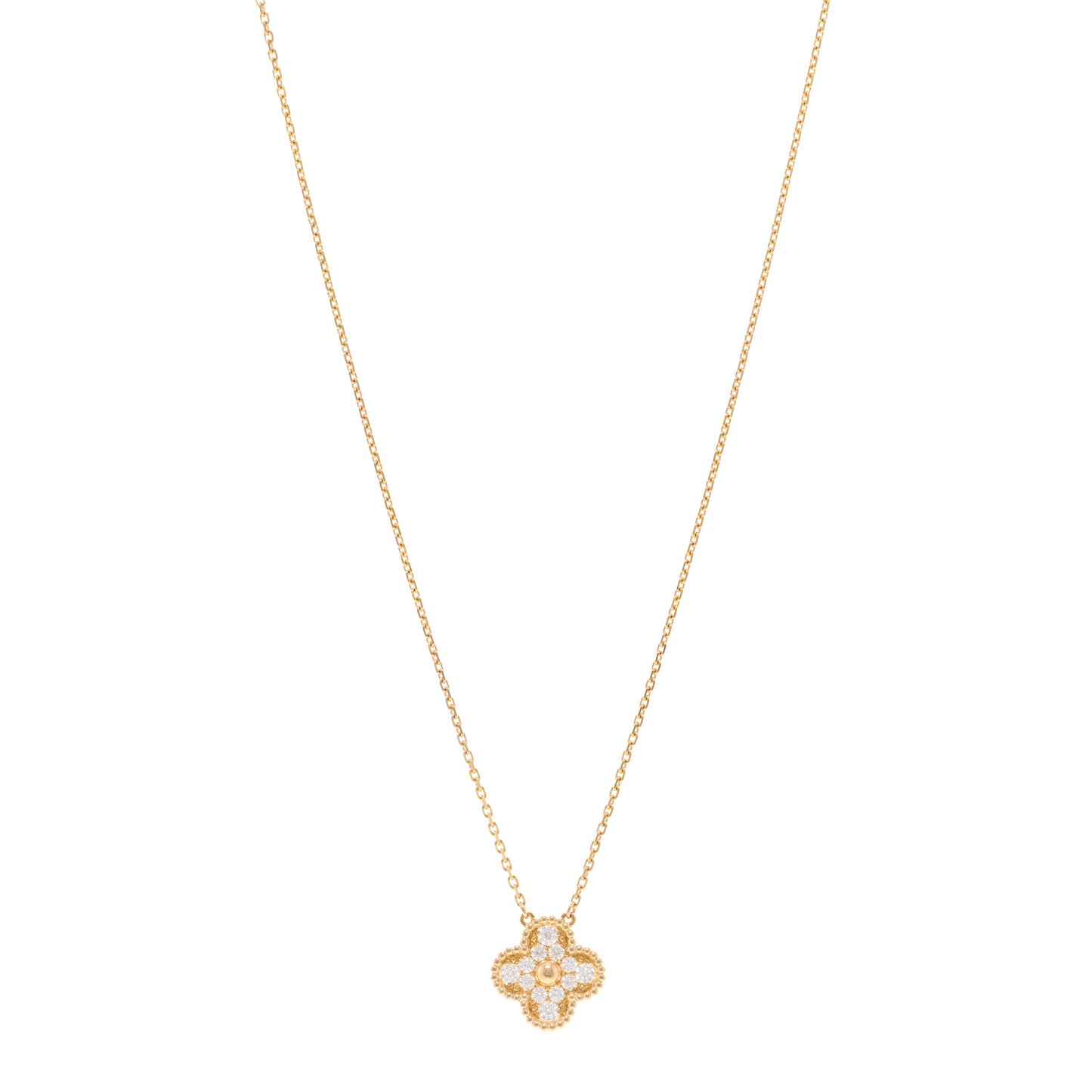 18K Yellow Gold Diamond Vintage Alhambra Pendant Necklace