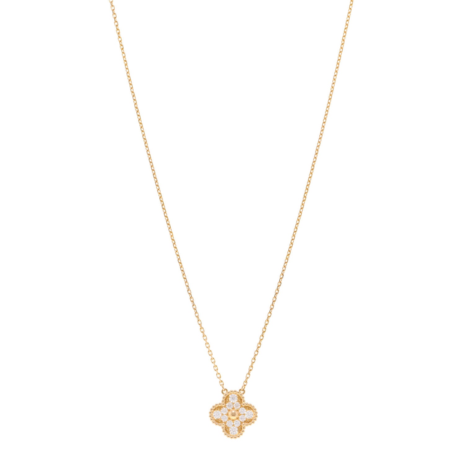 Van Cleef & Arpels 18K Yellow Gold Diamond Vintage Alhambra Pendant Necklace 1 of 4