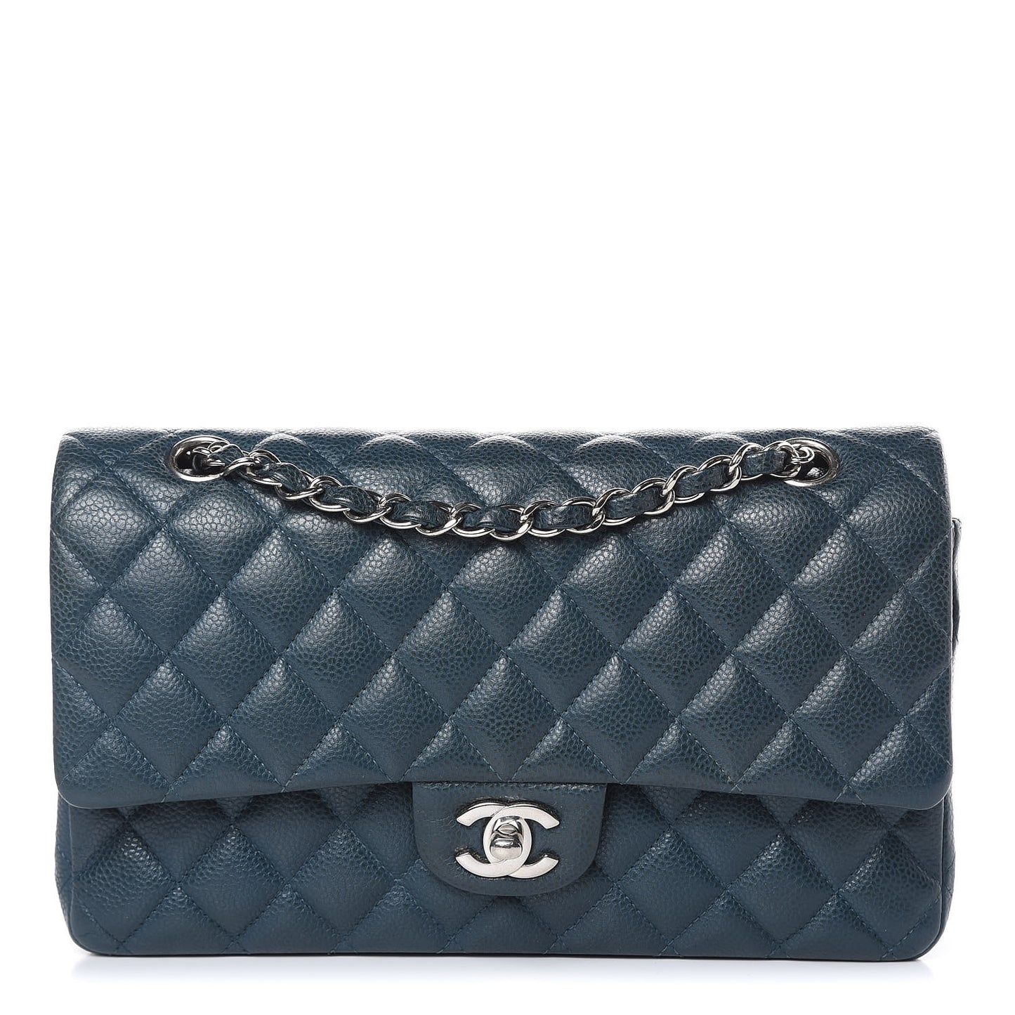 Caviar Quilted Medium Double Flap Dark Turquoise