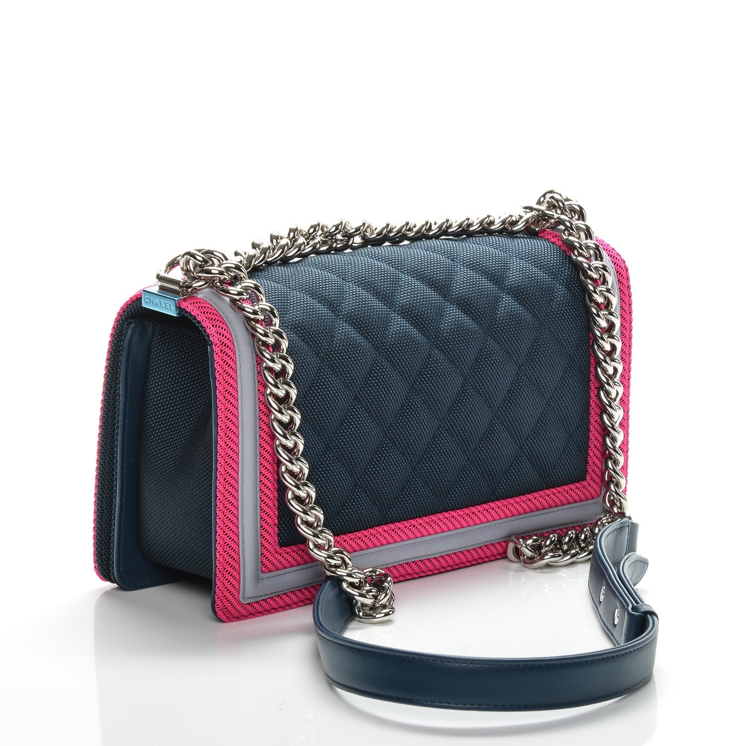 Chanel Canvas Quilted Medium Fluo Boy Flap Dark Navy Fuchsia Grey 3 of 7