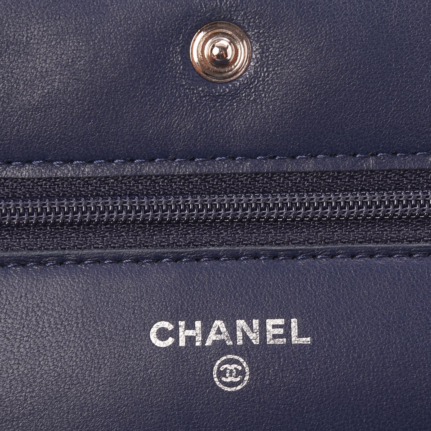 Lambskin Quilted Wallet On Chain WOC Navy Blue