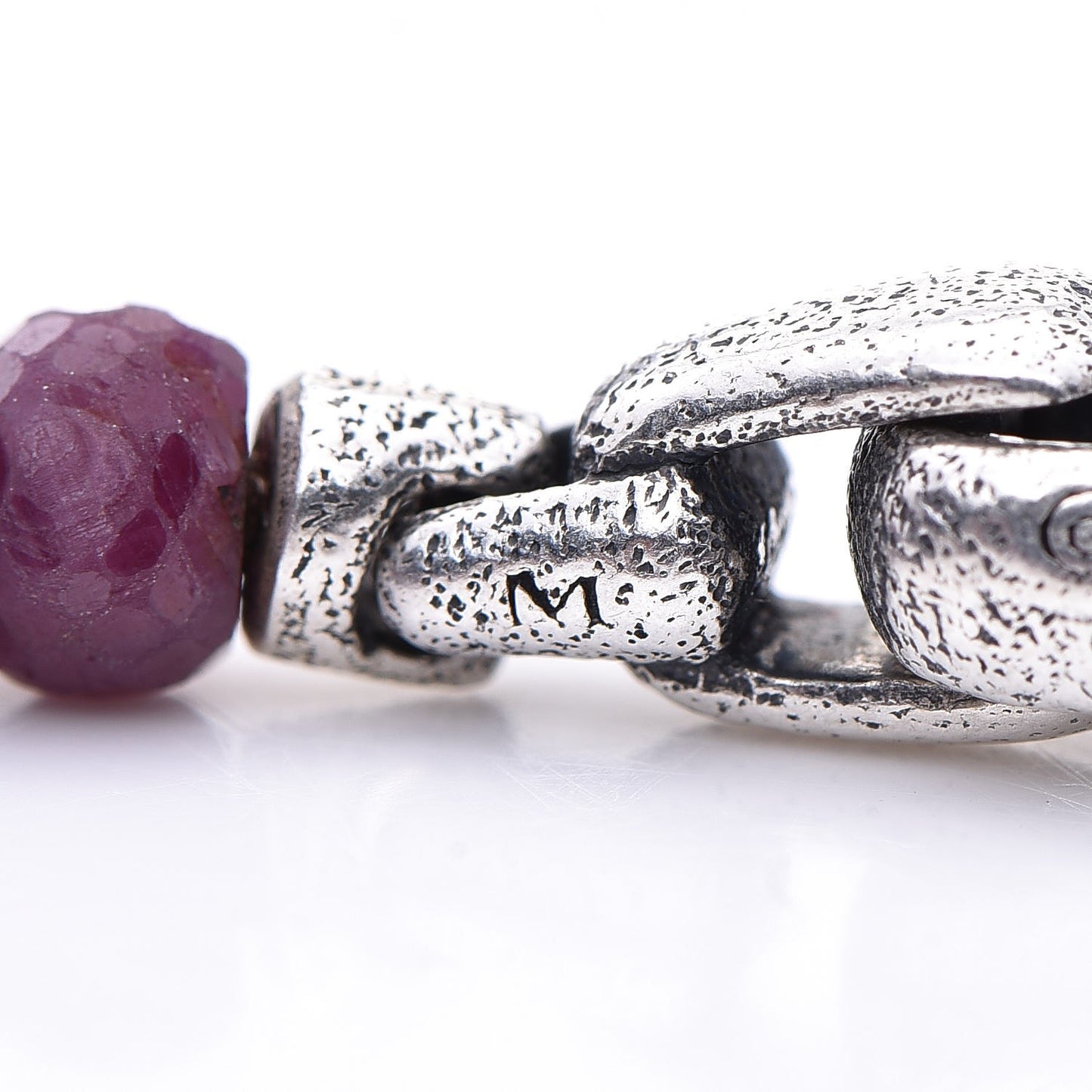 Sterling Silver Ruby 5mm Spiritual Beads Skull Station Bracelet M