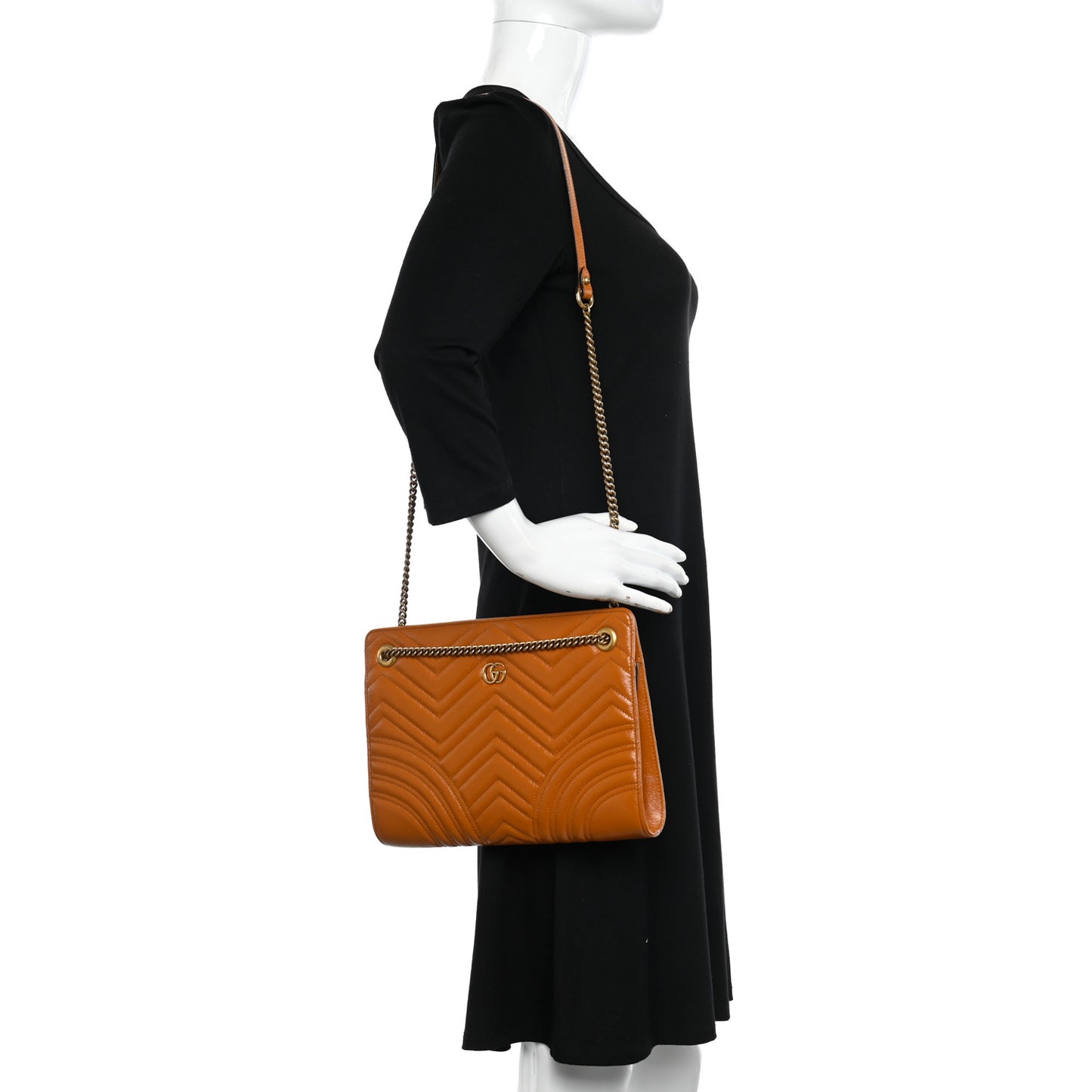 Azalea Calfskin Matelasse Heart Medium GG Marmont Slim Shoulder Bag Cognac