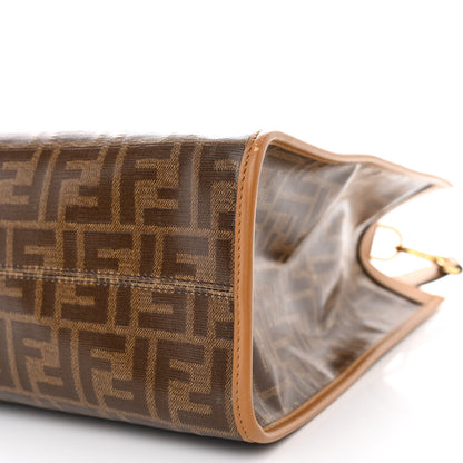 Fendi Glazed Fabric Vitello Century Plexiglass FF 1974 Stamp Patch Medium Runaway Shopper Tote Mogano Panna Nocciola 10 of 10
