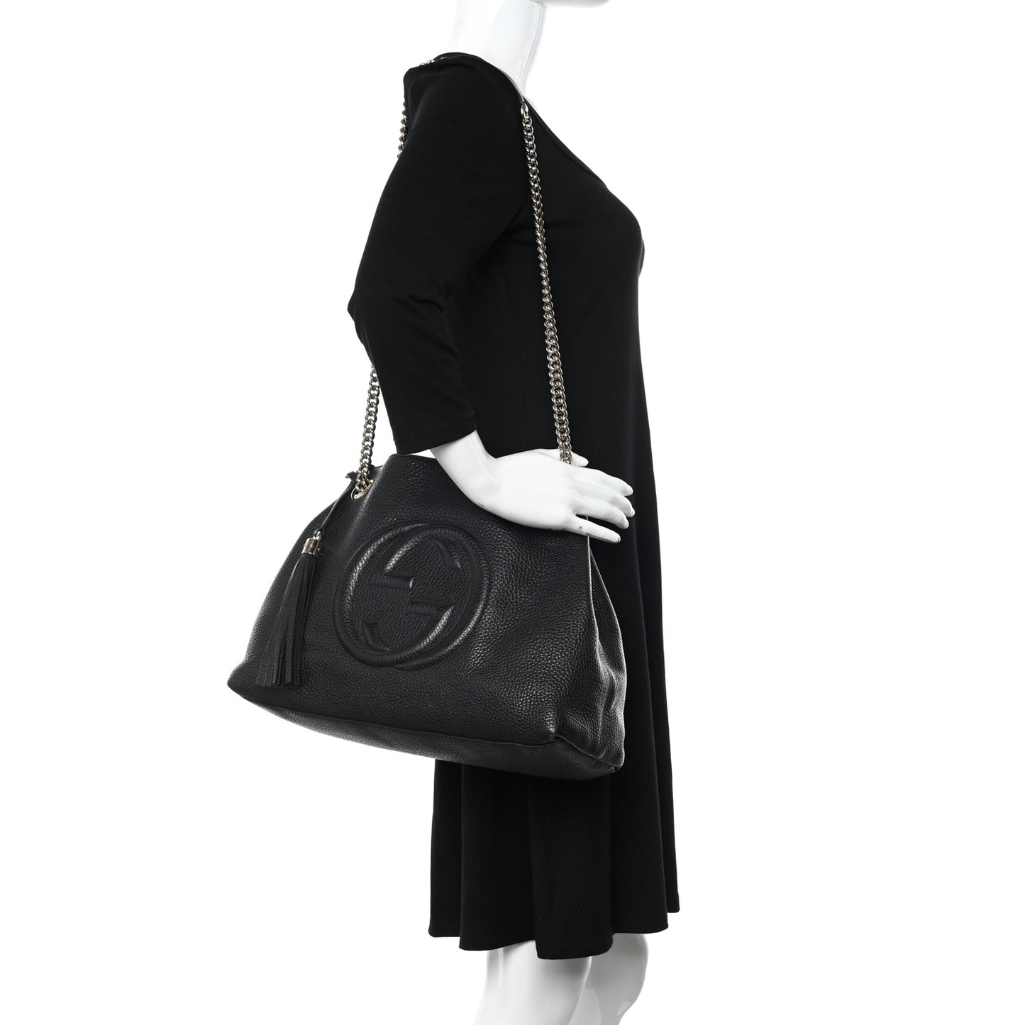 Pebbled Calfskin Medium Soho Chain Shoulder Bag Black