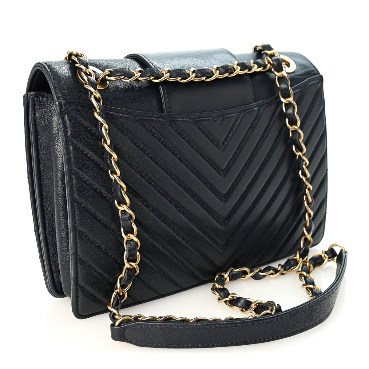 Shiny Sheepskin Chevron Quilted  Collar and Tie Camera Case Navy