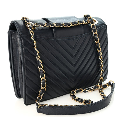 Chanel Shiny Sheepskin Chevron Quilted  Collar and Tie Camera Case Navy 2 of 9