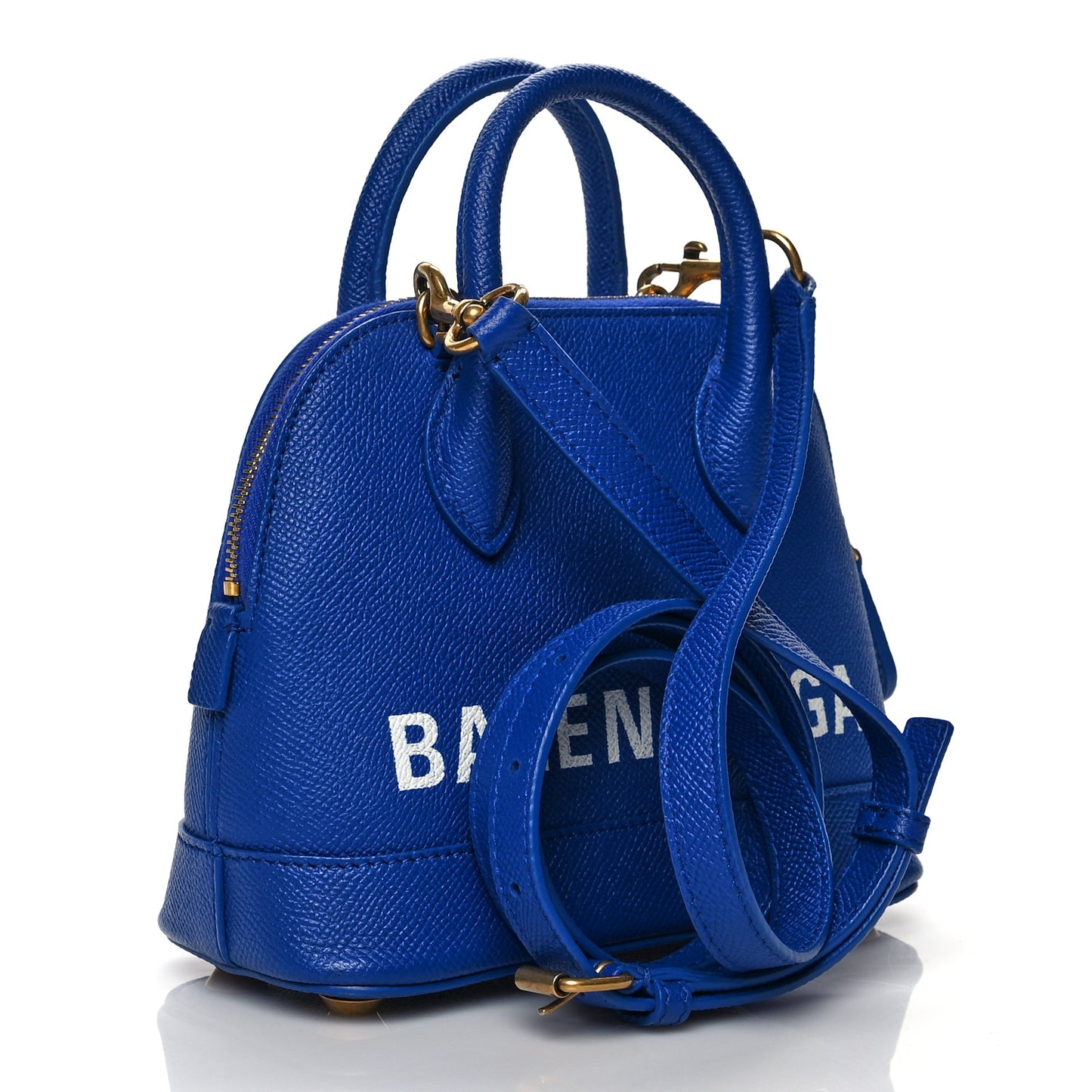 Signature Grained Calfskin Logo XXS Ville Top Handle Bag Bleu Roi White
