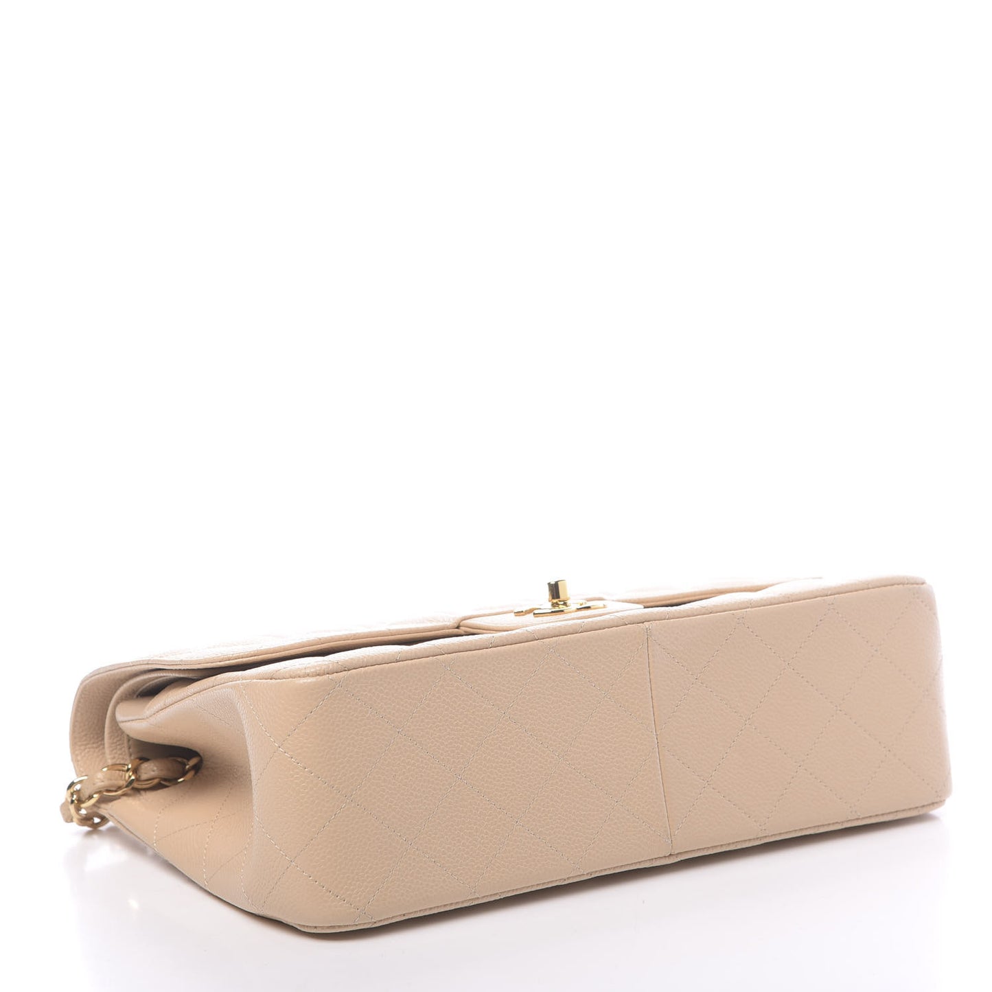 Caviar Quilted Jumbo Double Flap Beige Clair