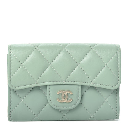 Chanel Lambskin Quilted Flap Card Holder Wallet Green 1 of 8