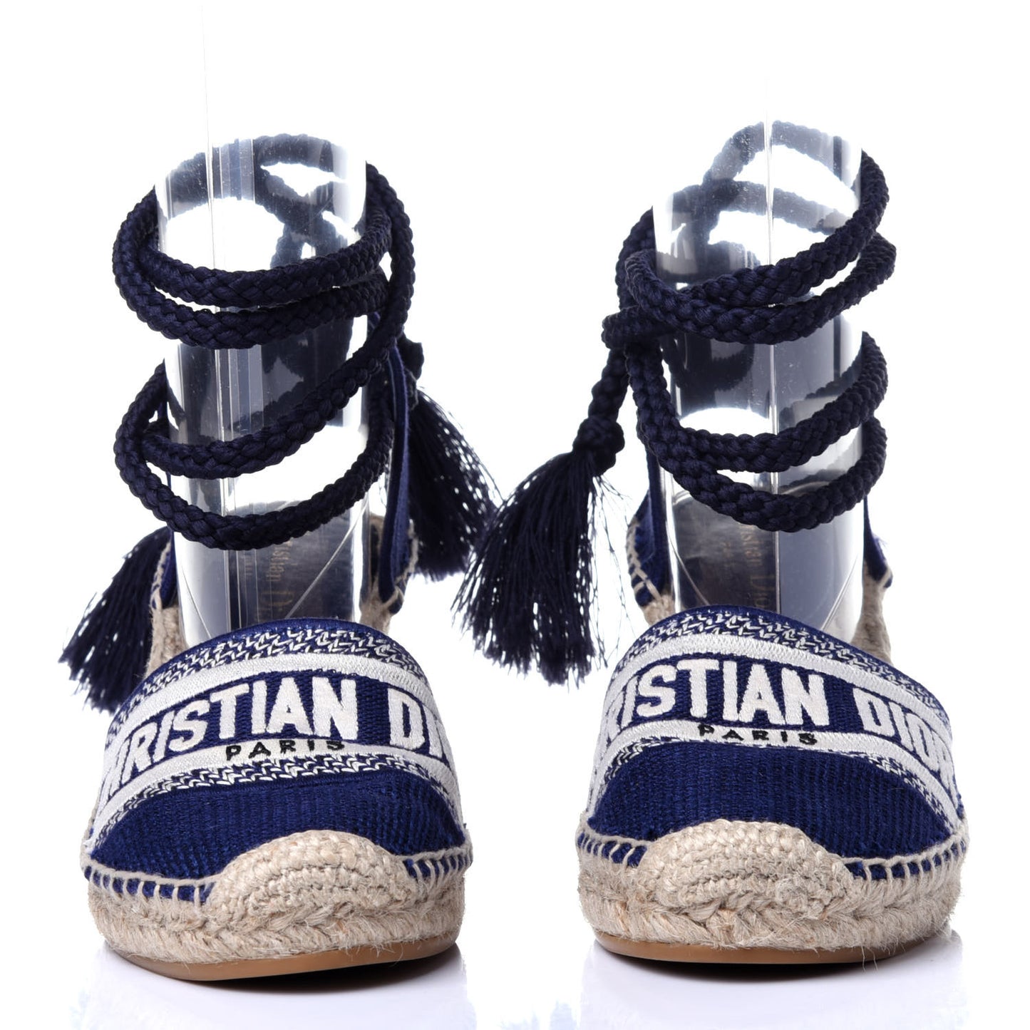 Canvas Embroidered Granville Ankle Tie Espadrille Wedges 36.5 Indigo Blue