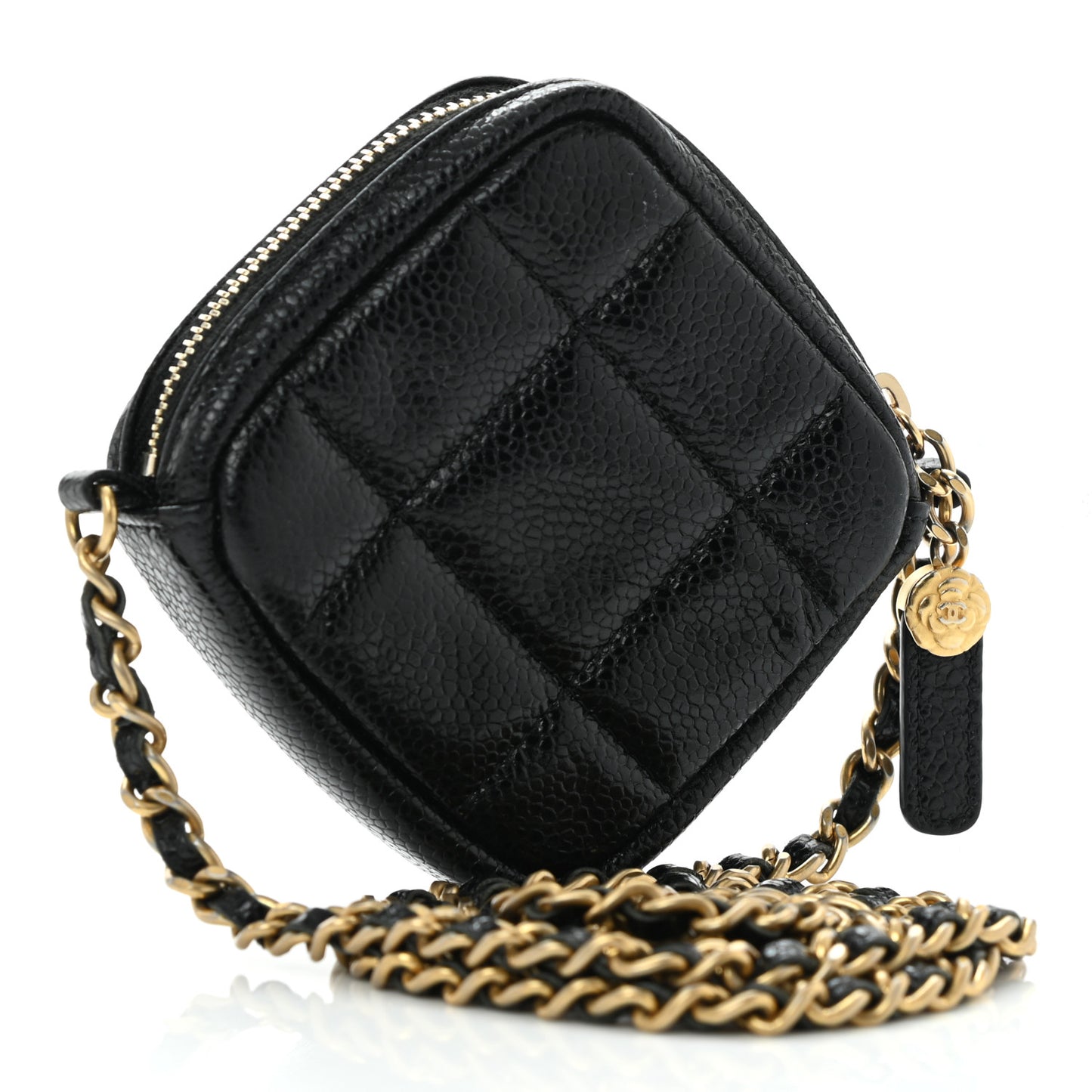 Caviar Quilted Diamond Coin Purse With Chain Black