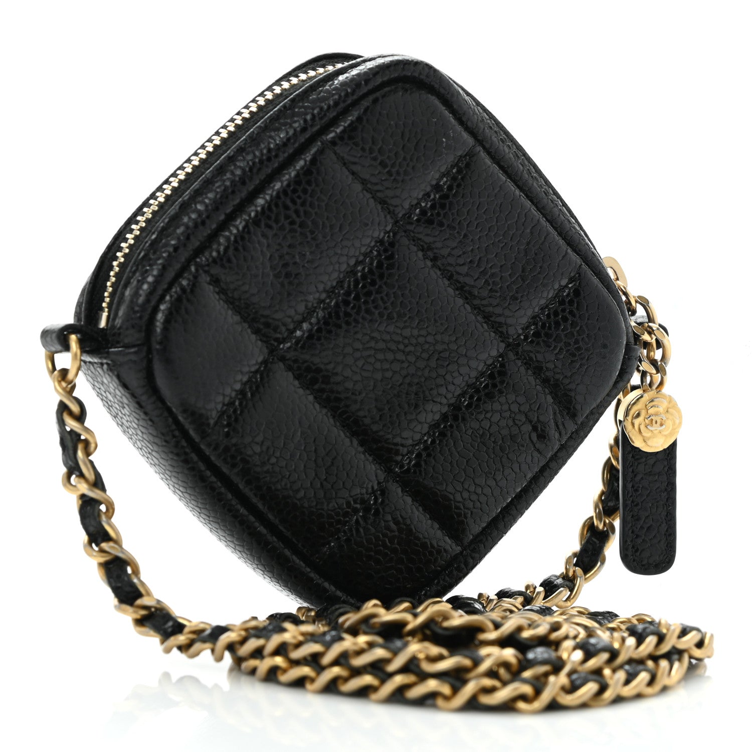Chanel Caviar Quilted Diamond Coin Purse With Chain Black 3 of 9