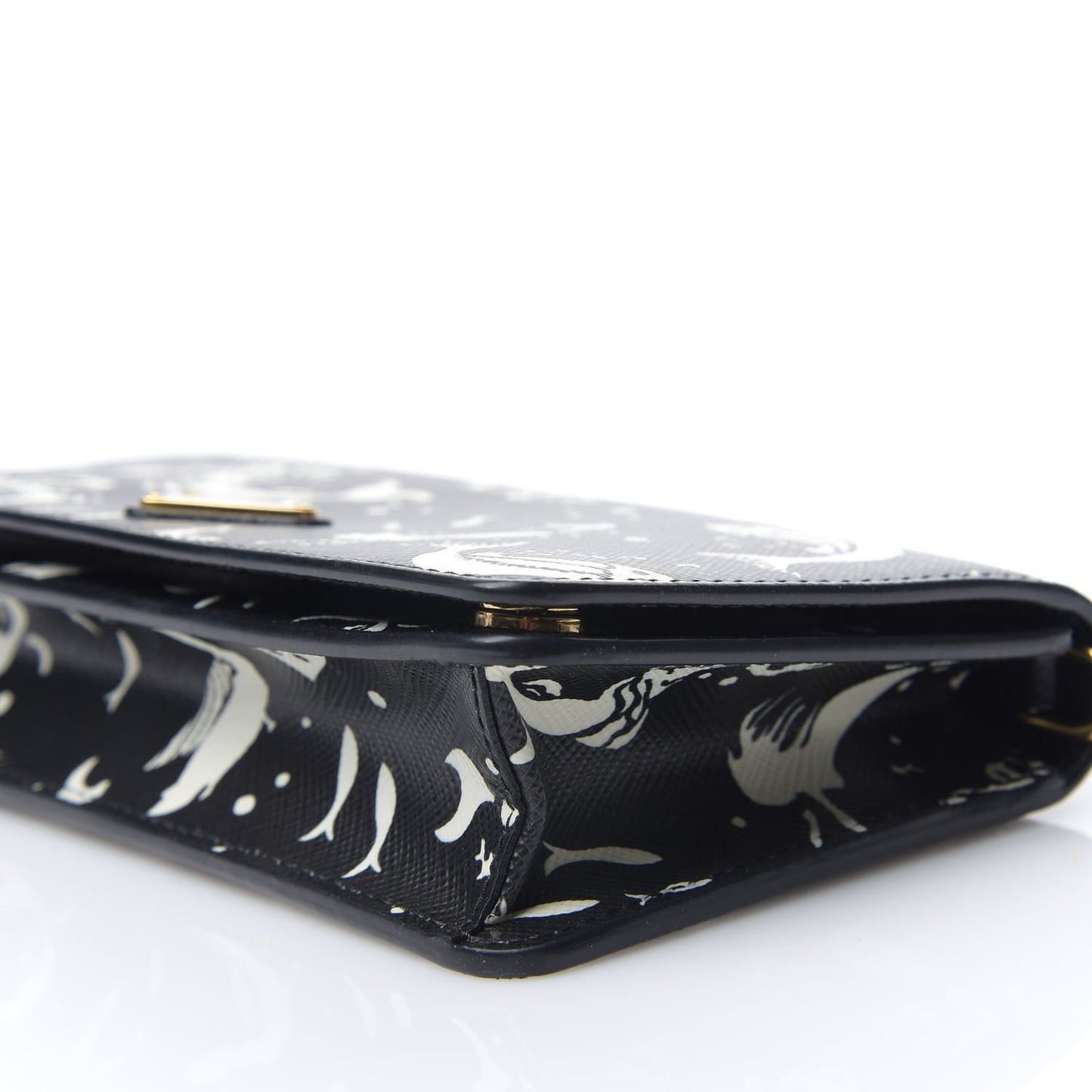 Saffiano Triangle Logo Mermaid Print Mini Crossbody Bag Black