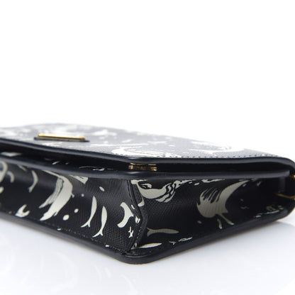Prada Saffiano Triangle Logo Mermaid Print Mini Crossbody Bag Black 5 of 8