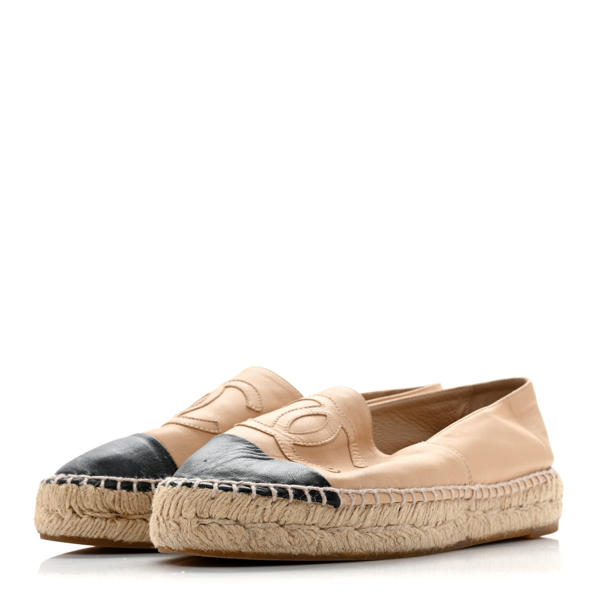 Chanel Lambskin CC Espadrilles 37 Beige Black 4 of 10