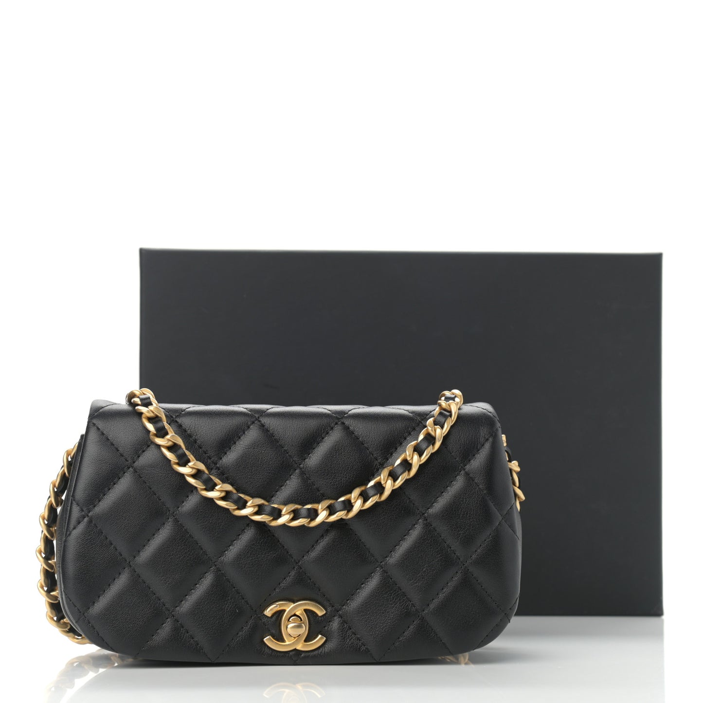 Calfskin Quilted Coco Mail Clutch With Chain Black