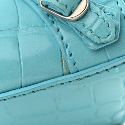 Balenciaga Calfskin Crocodile Embossed Neo Classic Silver Hardware Nano City Crossbody Azur 10 of 13