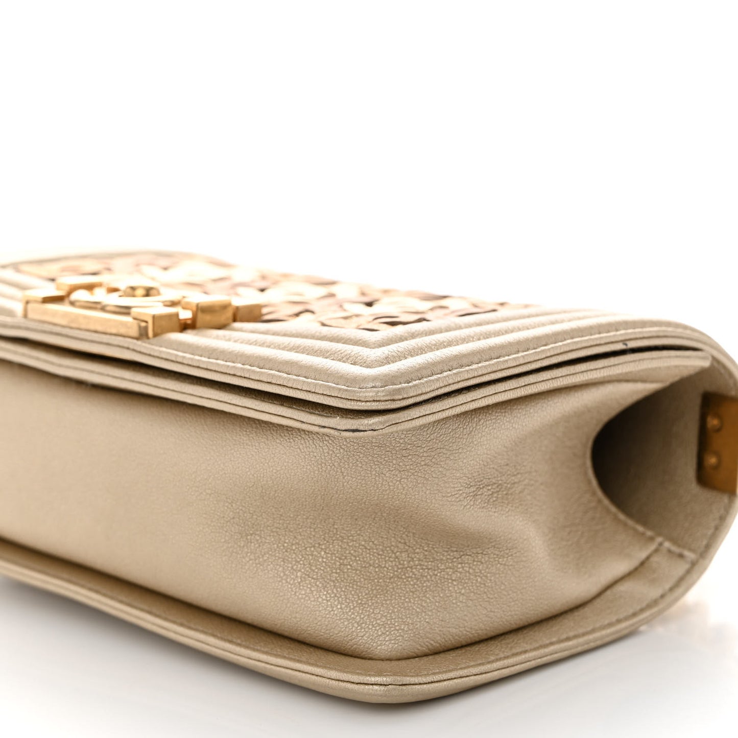 Metallic Lambskin Small Golden CC Boy Flap Dark Gold