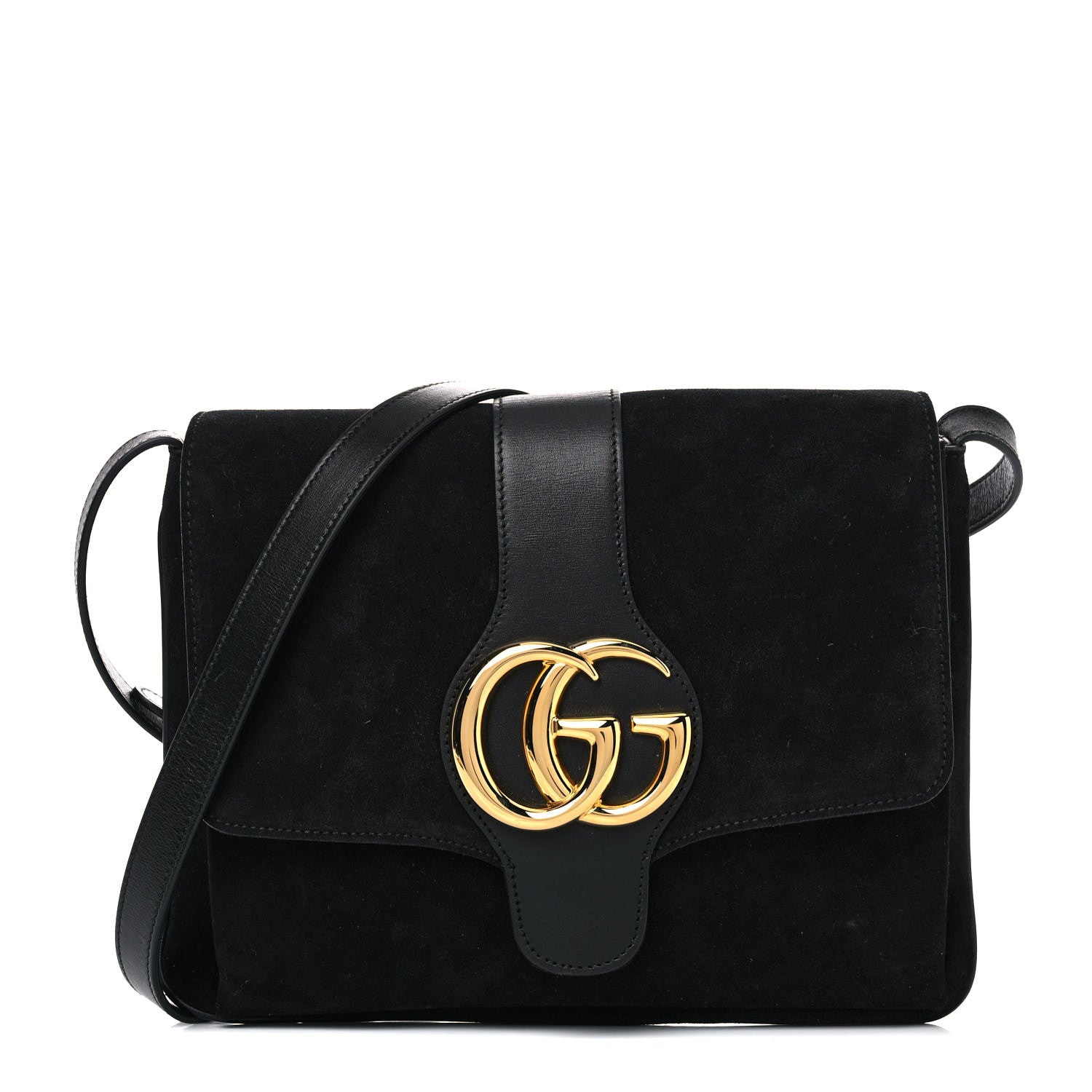 Gucci Suede Medium Arli Flap Shoulder Bag Black 1 of 10