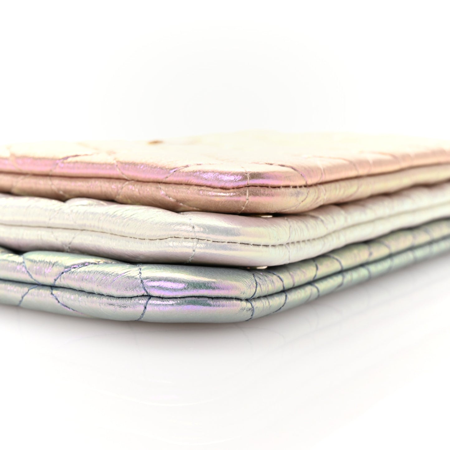 Iridescent Crumpled Calfskin Trio Cosmetic Case Blue Pink Ivory