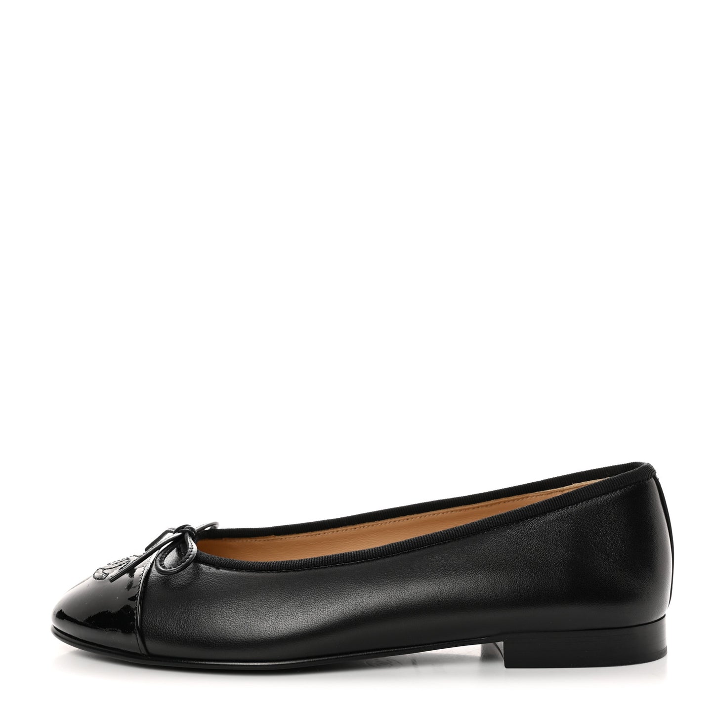 Lambskin Patent Cap Toe Ballerina Flats 37.5 Black