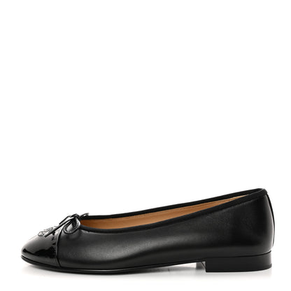 Chanel Lambskin Patent Cap Toe Ballerina Flats 37.5 Black 1 of 9