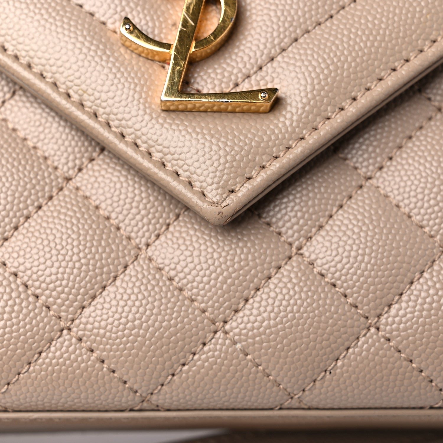 Saint Laurent Grain De Poudre Textured Mixed Matelasse Medium Triquilt Monogram Satchel Dark Beige 15 of 16