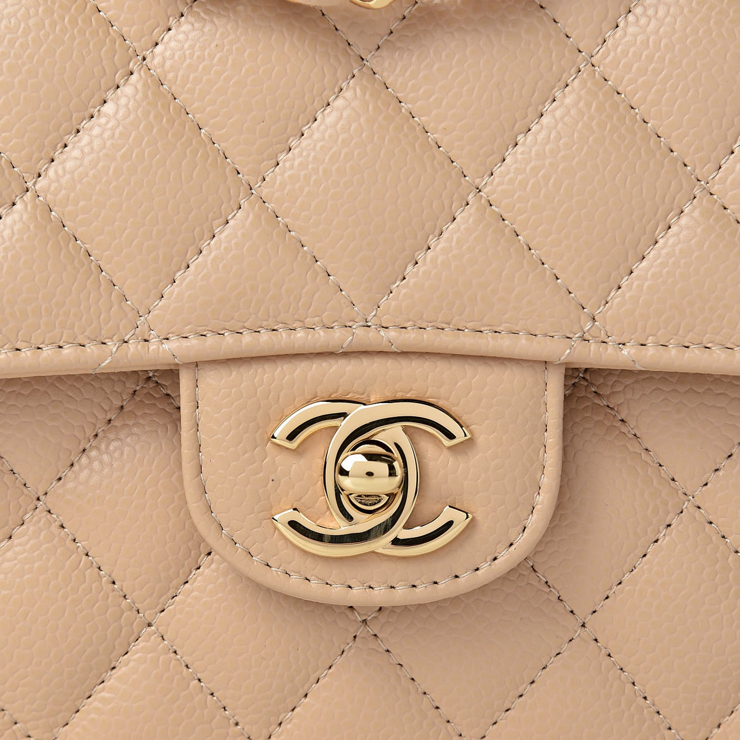 Caviar Quilted Medium Double Flap Beige Clair