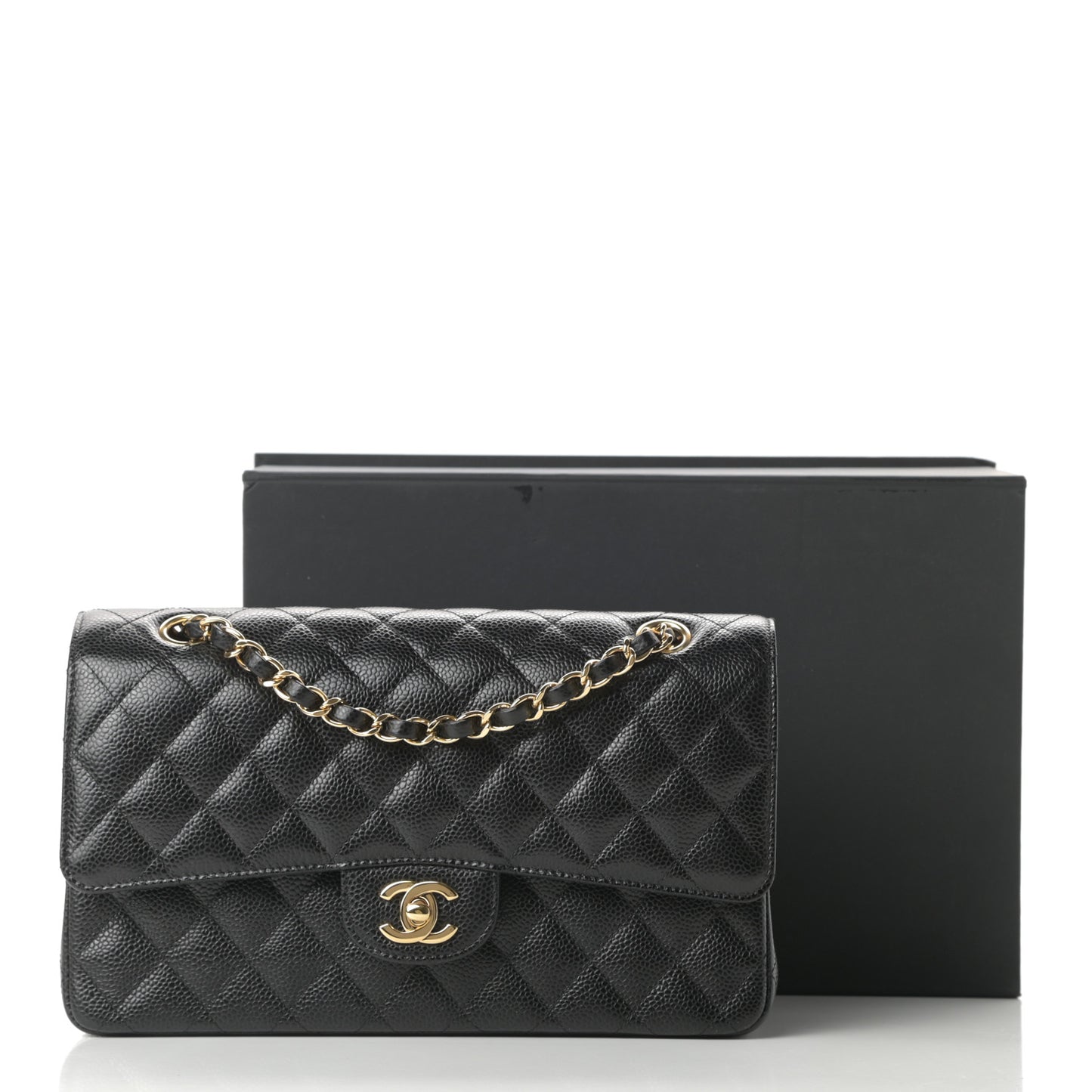 Caviar Quilted Medium Double Flap Black