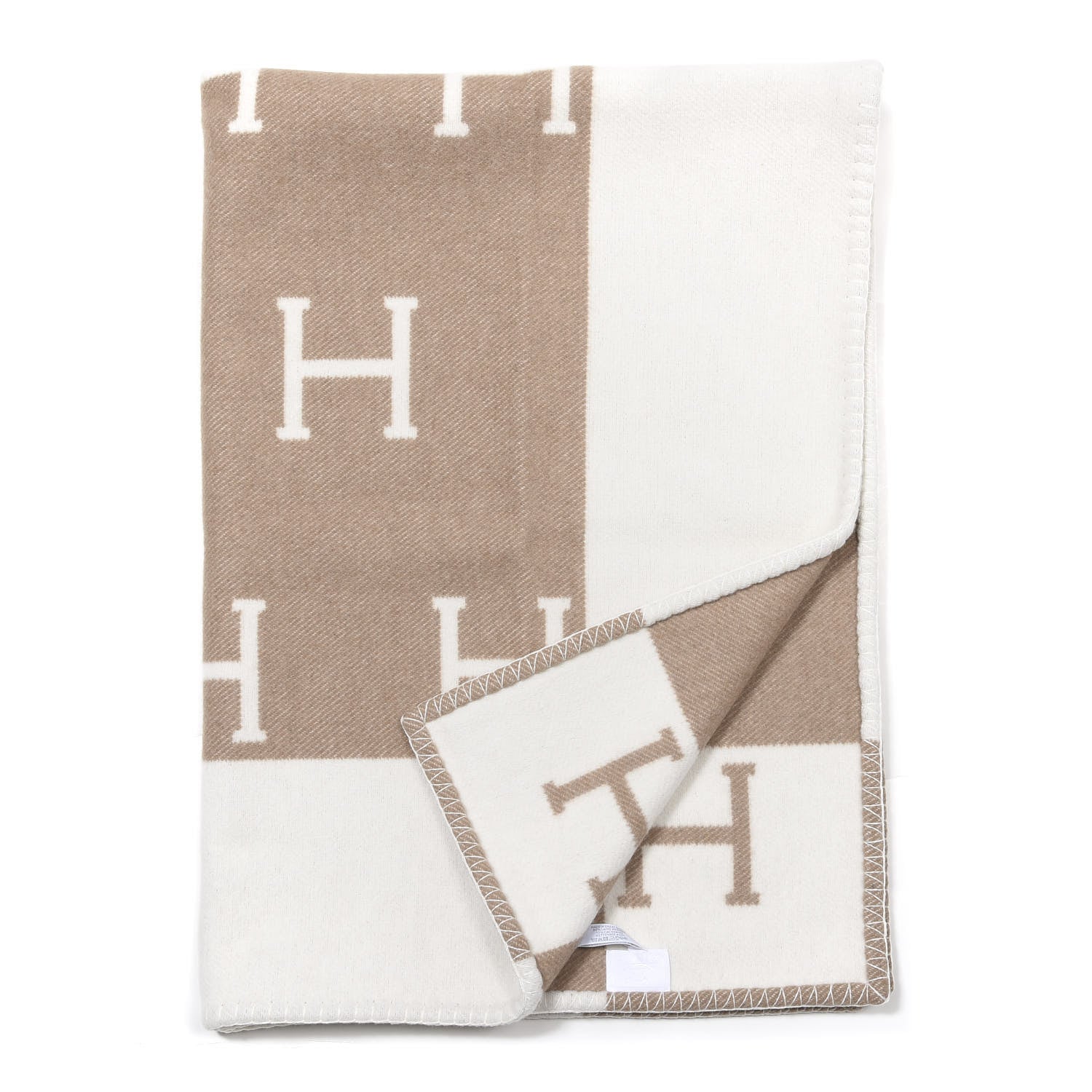 Hermes Wool Cashmere Avalon Baby Blanket Noisette Moyen White 1 of 3