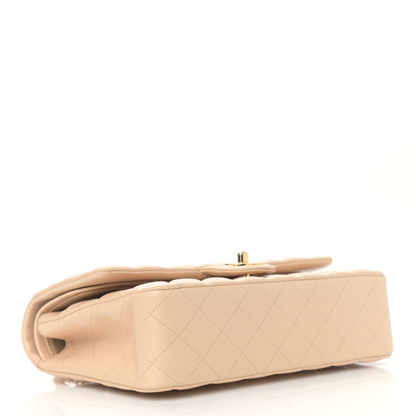 Lambskin Quilted Medium Double Flap Beige