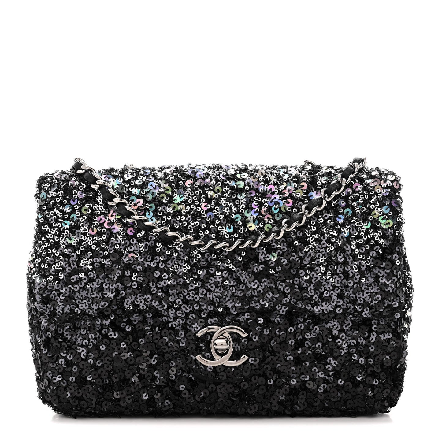 Sequin Mini Rectangular Flap Black Silver