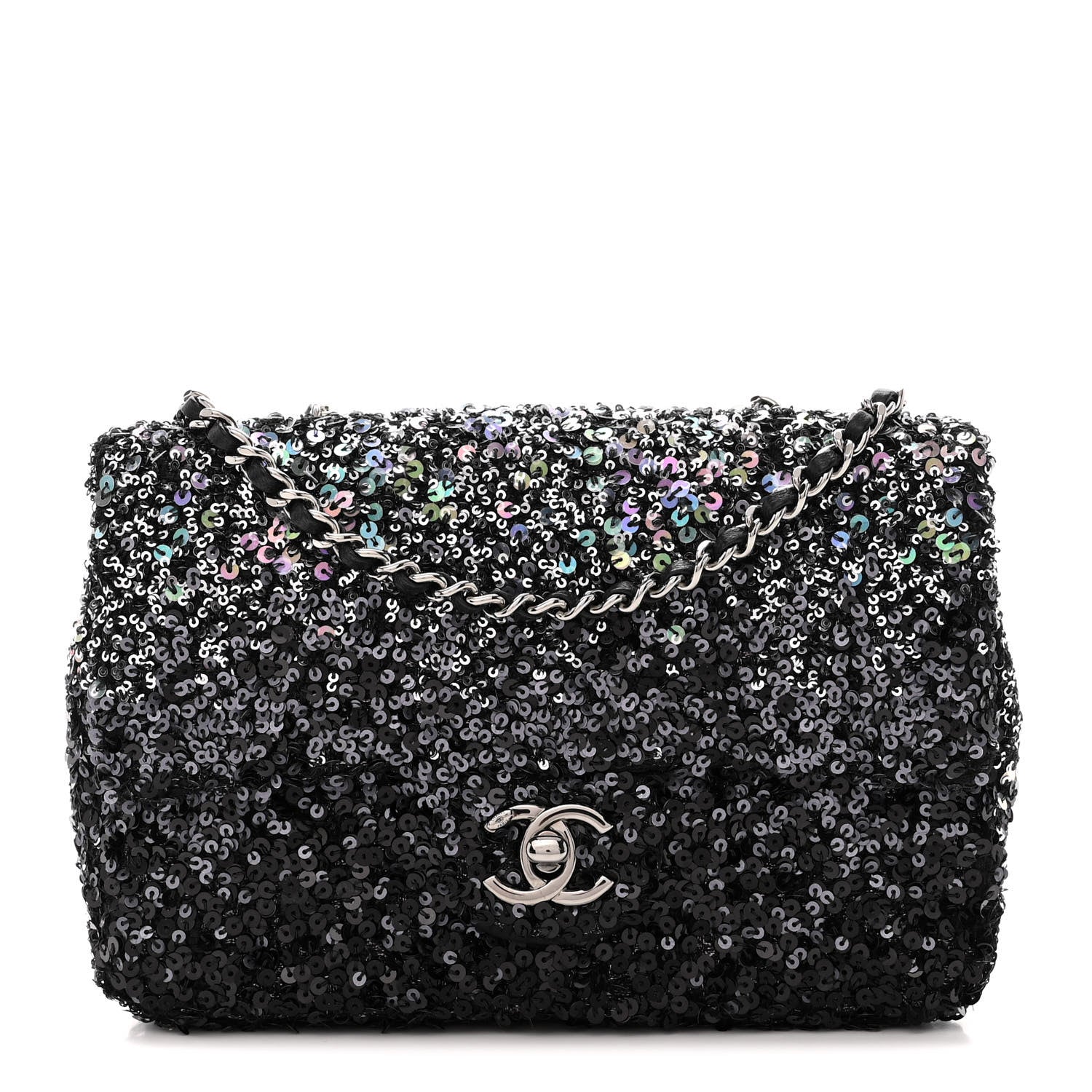 Chanel Sequin Mini Rectangular Flap Black Silver 1 of 13