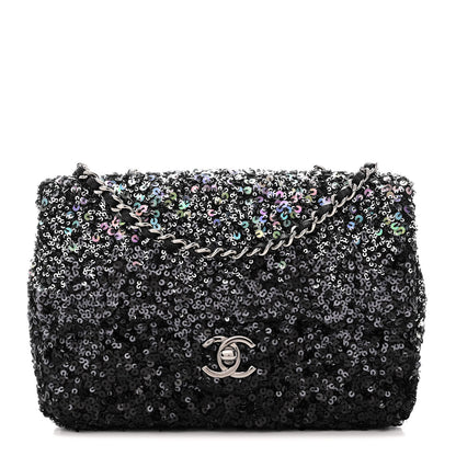 Chanel Sequin Mini Rectangular Flap Black Silver 1 of 13