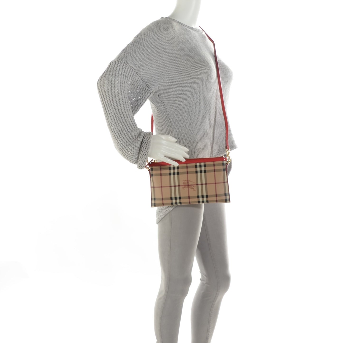 Haymarket Check Small Peyton Crossbody Clutch Bag Coral Red