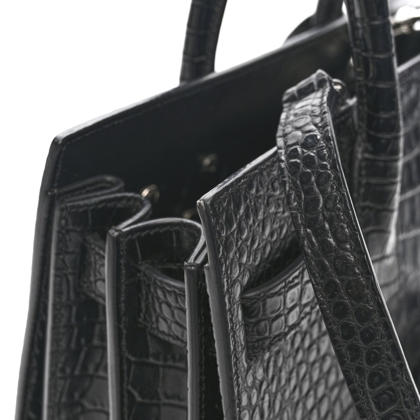 Calfskin Crocodile Embossed Baby Sac De Jour Black