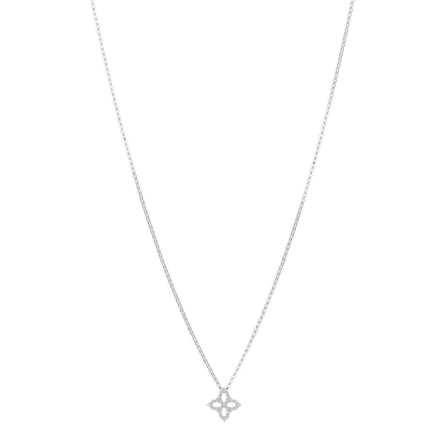 Roberto Coin 18K White Gold Diamond Small Princess Open Flower Pendant Necklace 1 of 4