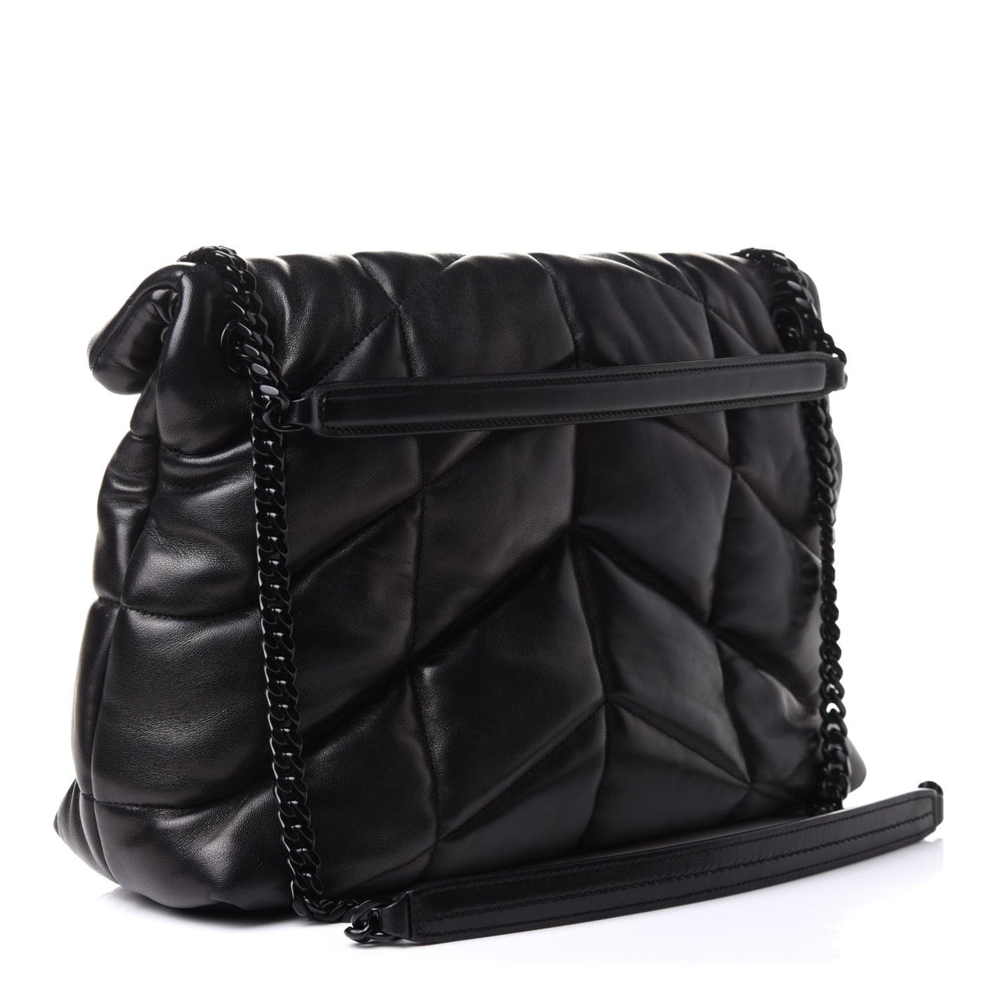Calfskin Quilted Medium Loulou Puffer Monogram Chain Satchel Black
